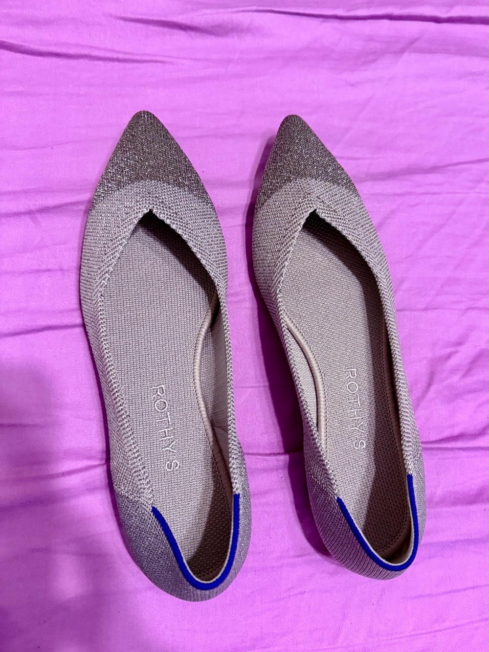 Rothy's Pointed Metallic Silver Diamond Flats NEVER WORN